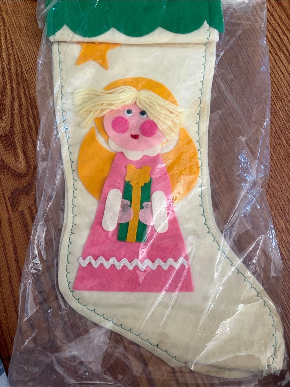 Felt Angel Holiday Stocking in Pink and Cream - Festive Kids Decor